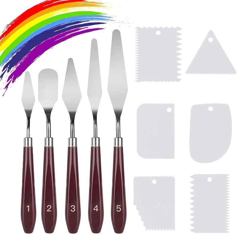 LIERFIS 11 Pcs Palette Knife Set, 5 Pcs Stainless Steel Palette Knives and 6 Pcs Plastic Scrapers, Painting Accessories for Oil Acrylic Canvas Painting Color Mixing Thick Paint Applications (White) - Image 1